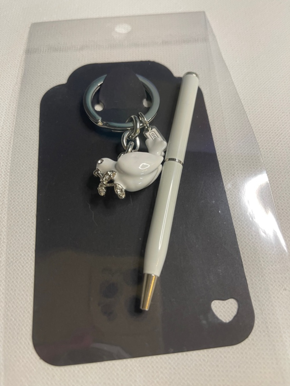 NWOT Coach White Enamel Dove Keychain w/ Silver Hardware & White Ball Point Pen - Picture 7 of 7